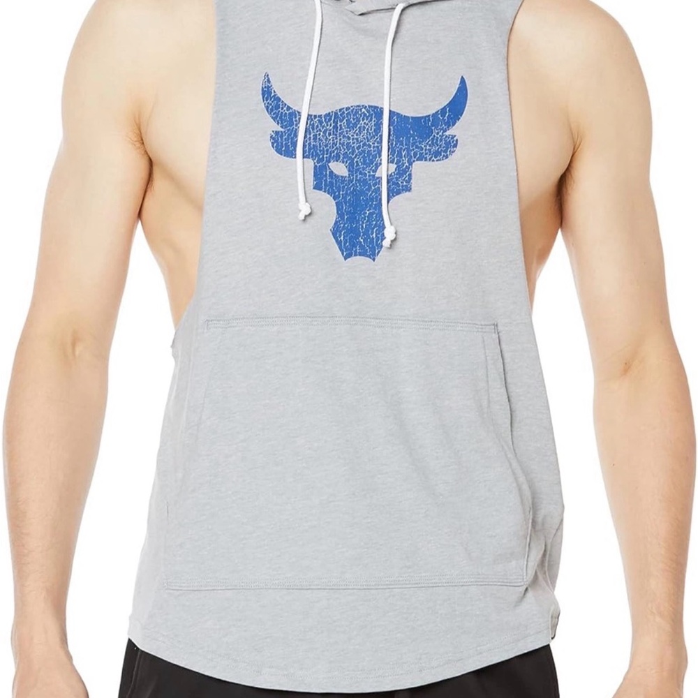Gray Sleeveless Hoodie with Blue Bull Logo